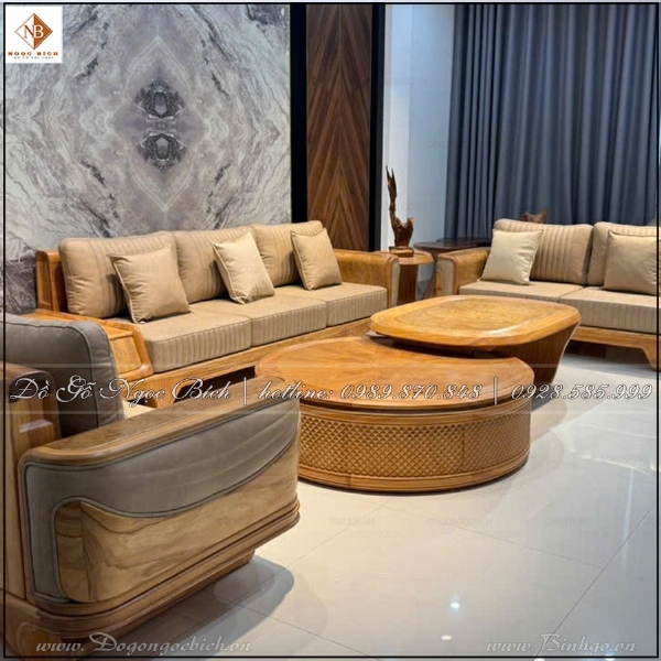 Mẫu Sofa Gỗ Gõ Đỏ Cho Phòng Khách Biệt Thự